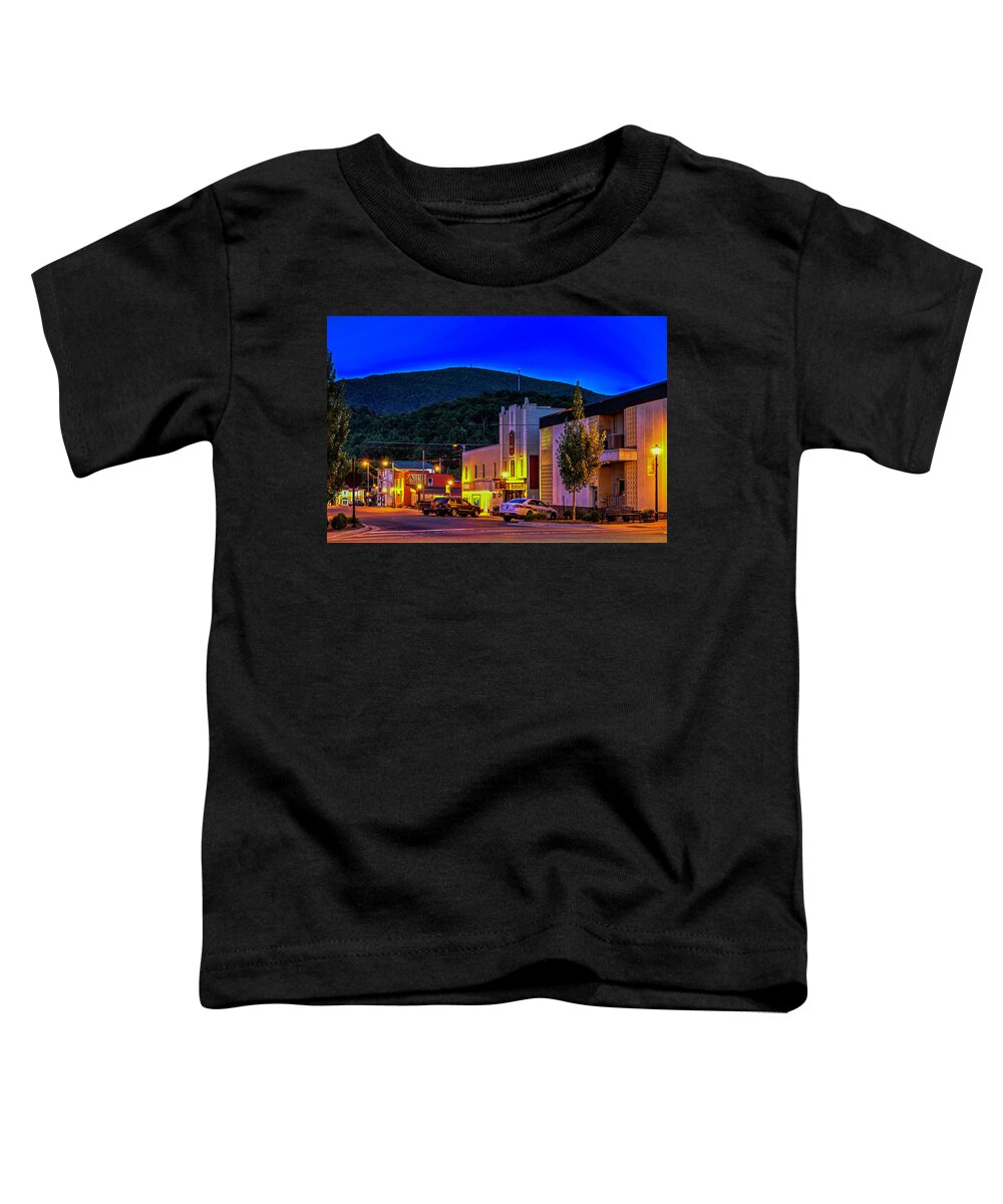 West Jefferson Nc Toddler T-Shirt featuring the photograph Main Street Lights by Dale R Carlson