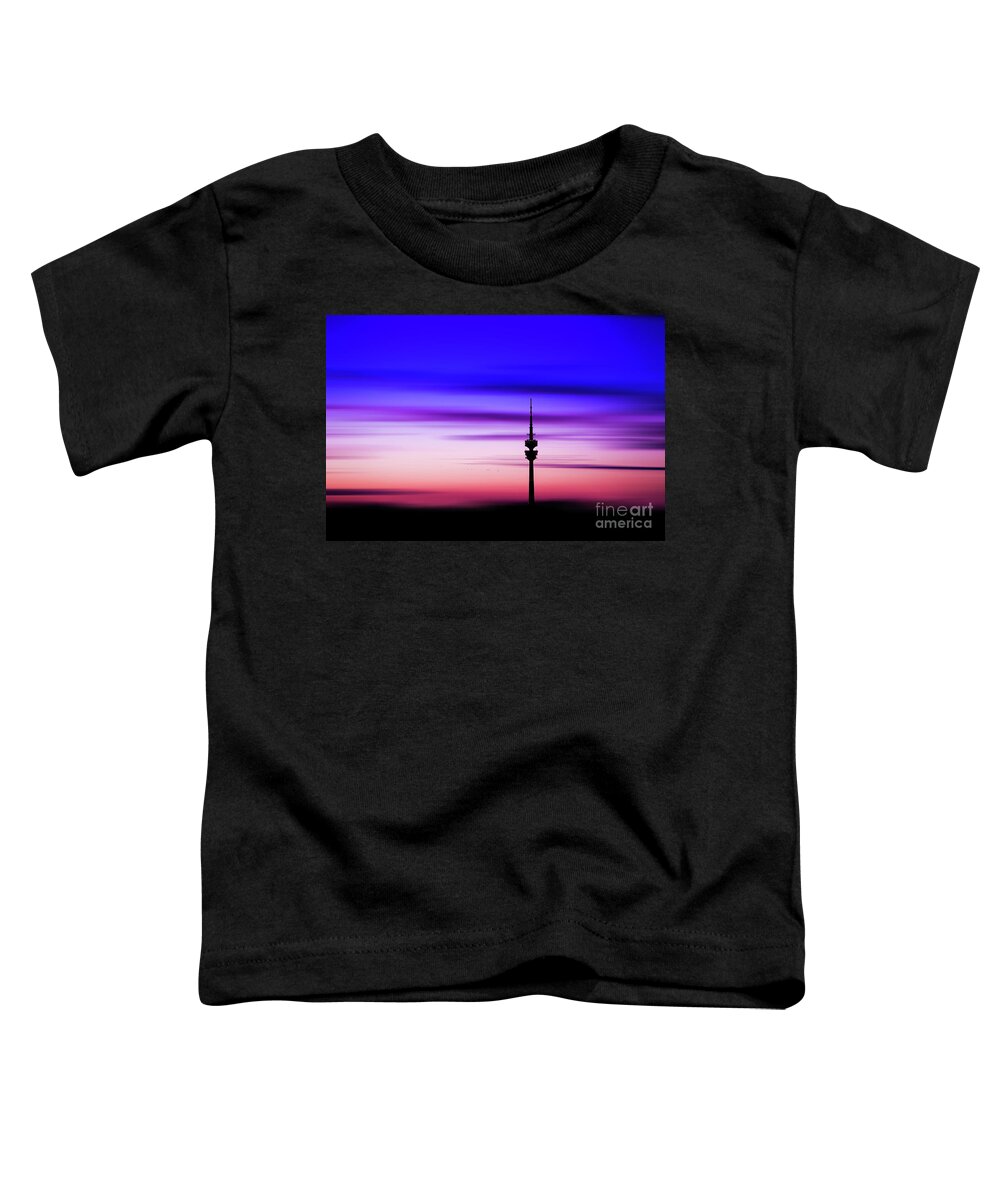 Bavaria Toddler T-Shirt featuring the photograph Munich - Olympiaturm at sunset by Hannes Cmarits
