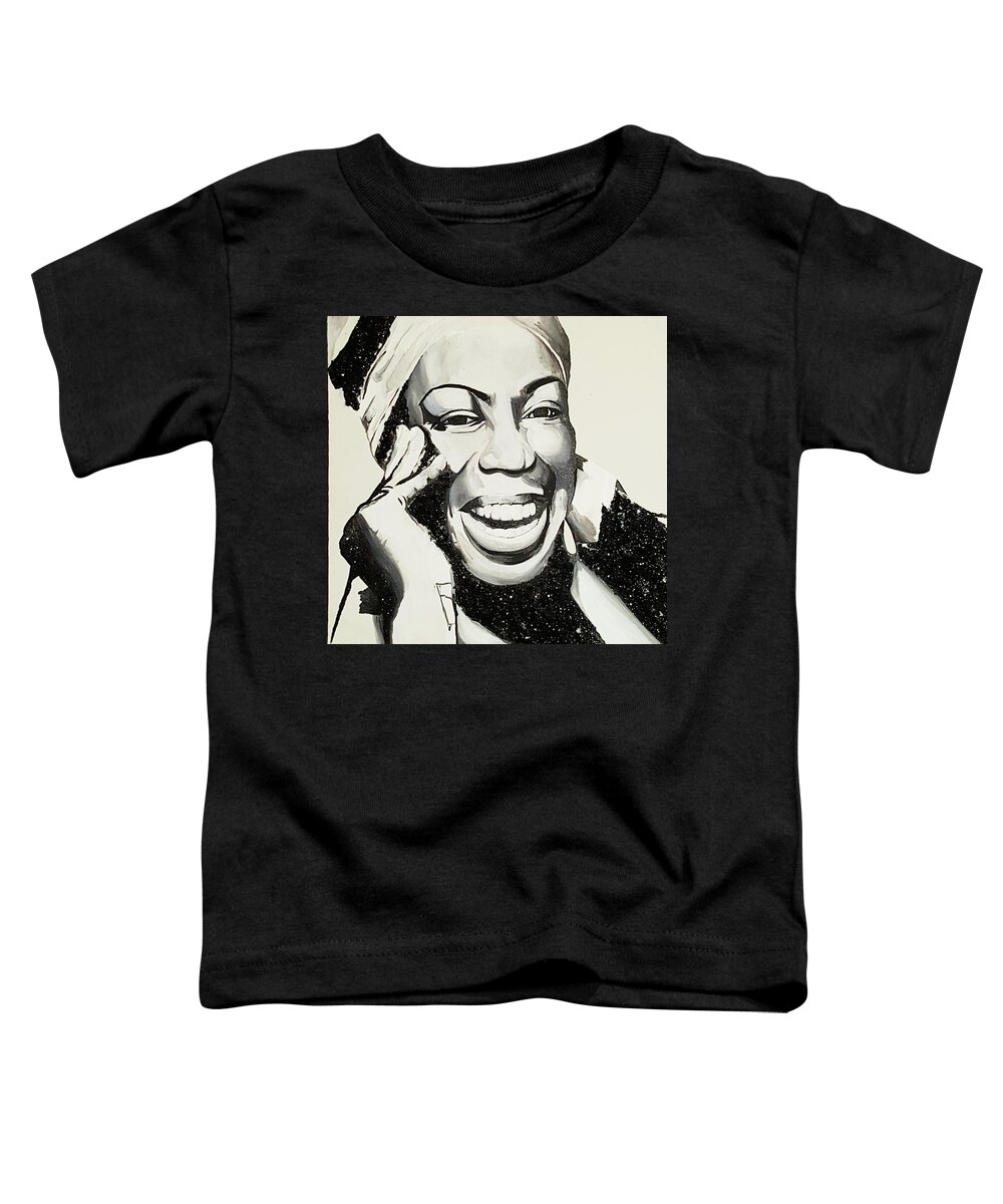 Roberta Flack Toddler T-Shirt featuring the painting Roberta Black White #1 by Femme Blaicasso