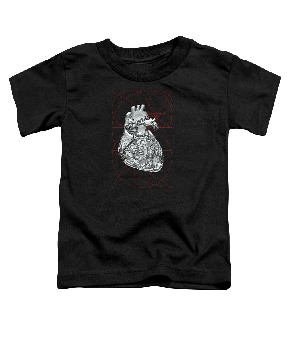 inner Workings Collection By Serge Averbukh Toddler T-Shirt featuring the photograph Silver Human Heart on Black Canvas #1 by Serge Averbukh