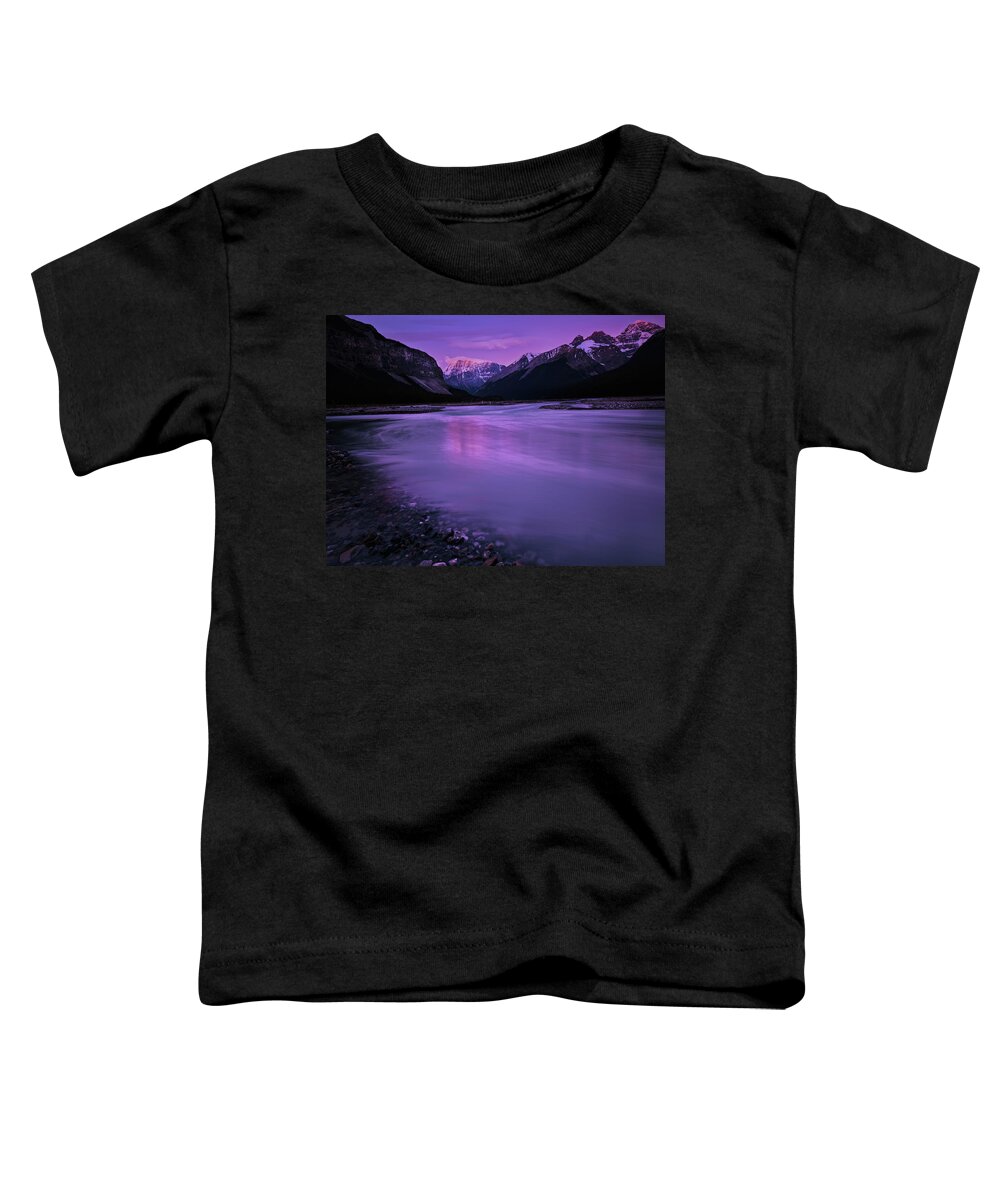 The Sunwapta River In Jasper National Park Before Sunrise On A Summer Morning. Toddler T-Shirt featuring the photograph Sunwapta River #1 by Dan Jurak