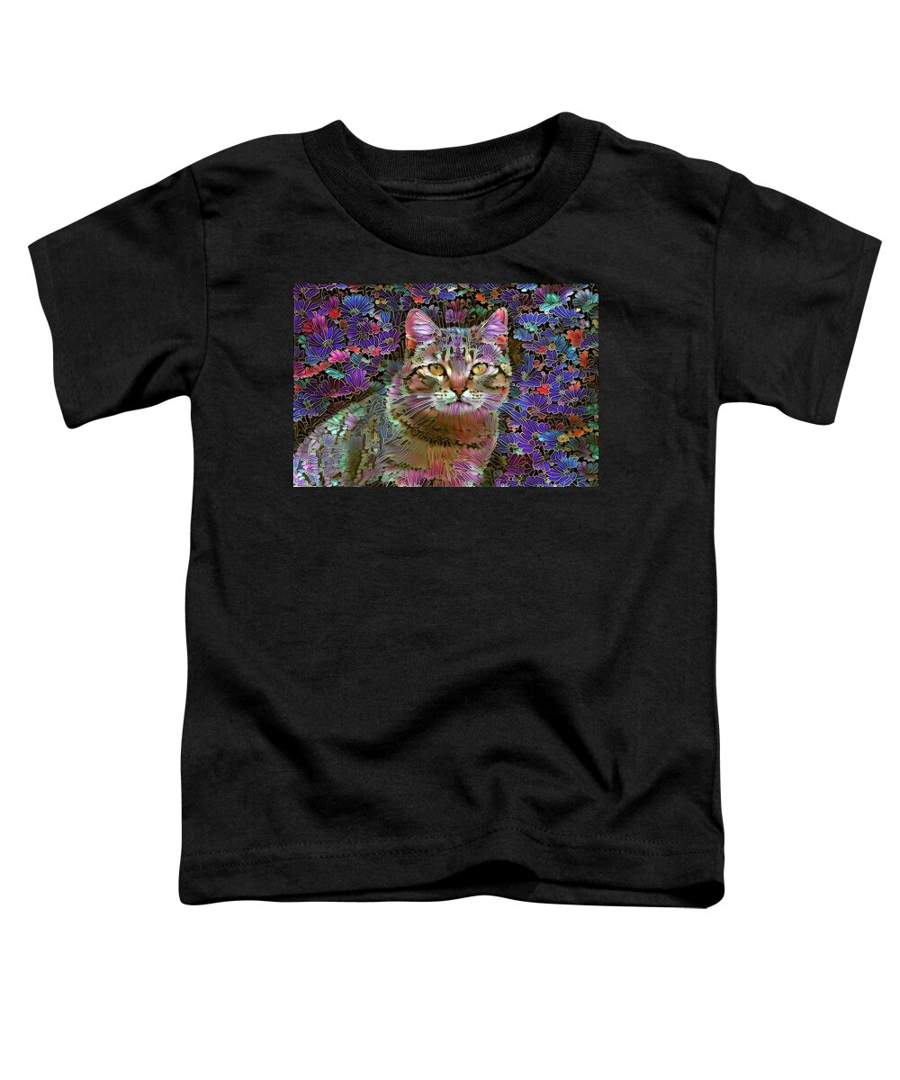 Colorful Cat Toddler T-Shirt featuring the photograph The Cat Who Loved Flowers 2 by Peggy Collins