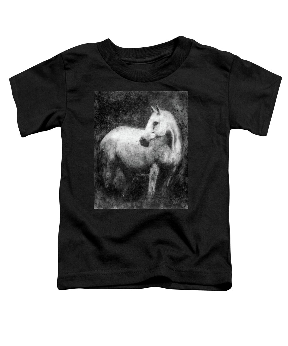 Horse Toddler T-Shirt featuring the mixed media White Horse Portrait by Roseanne Jones