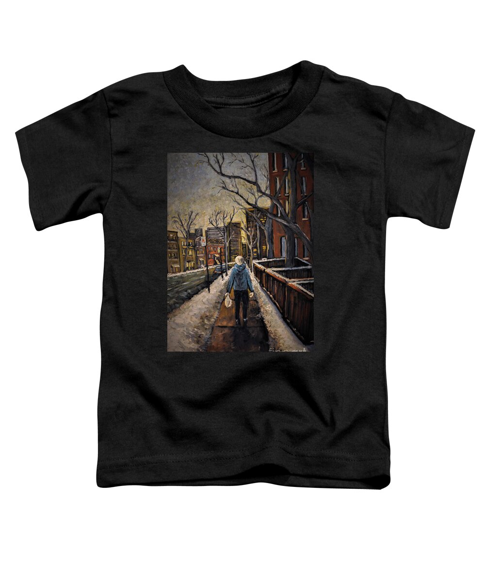 Montreal Toddler T-Shirt featuring the painting Winter in the City #1 by Reb Frost