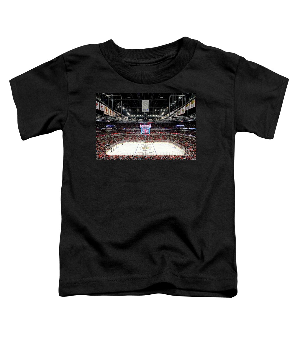 United Toddler T-Shirt featuring the photograph 1305 United Center Chicago Blackhawks by Steve Sturgill