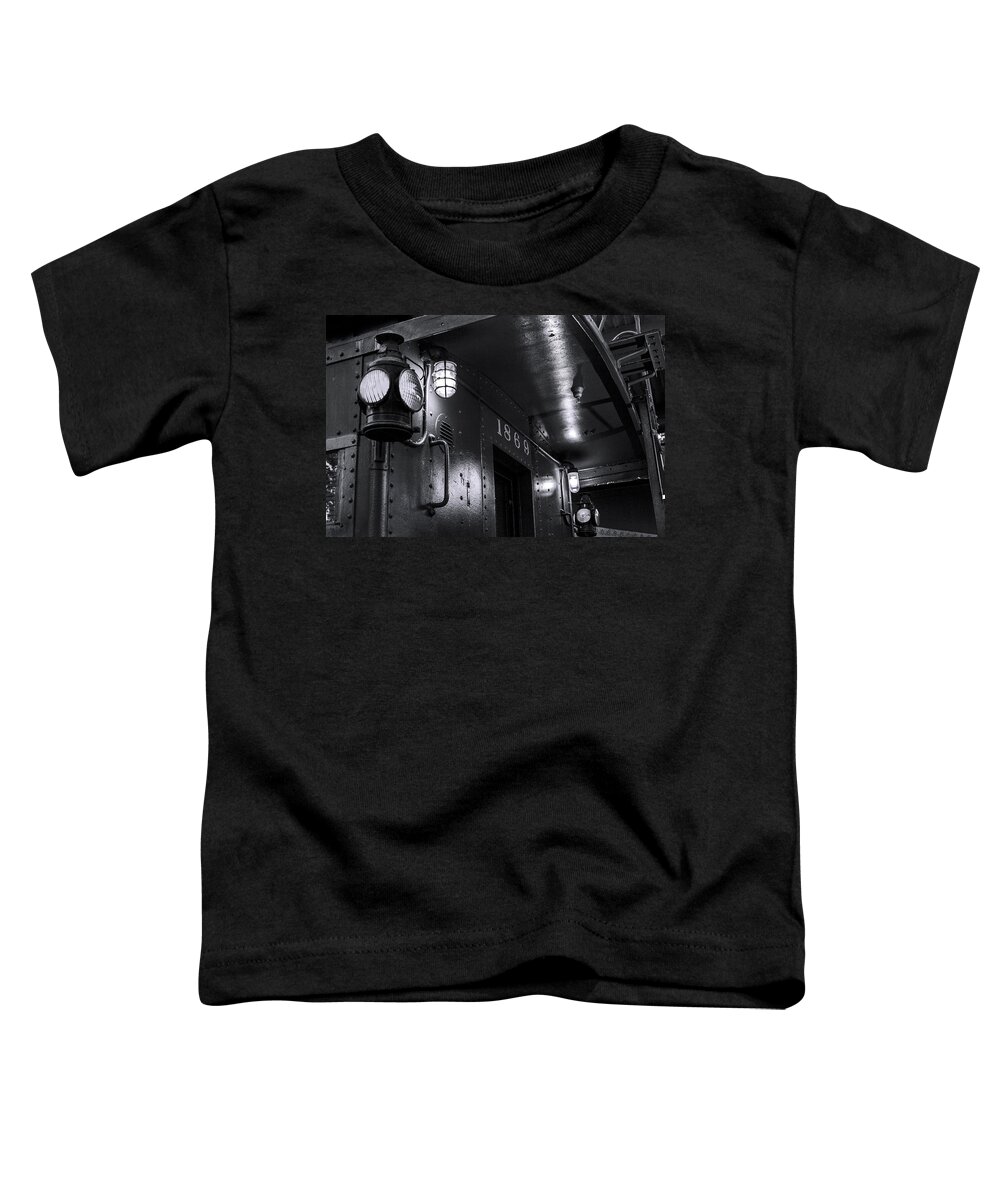 Arrested Decay Toddler T-Shirt featuring the photograph 1869 Caboose bw by Denise Dube