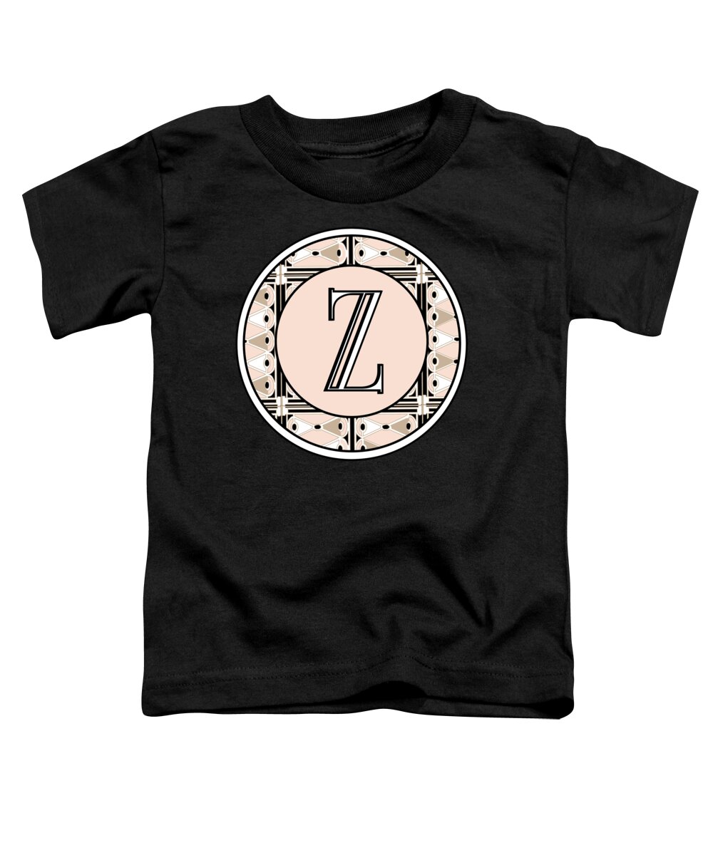 Art Deco Toddler T-Shirt featuring the digital art 1920s Pink Champagne Deco Monogram Z by Cecely Bloom
