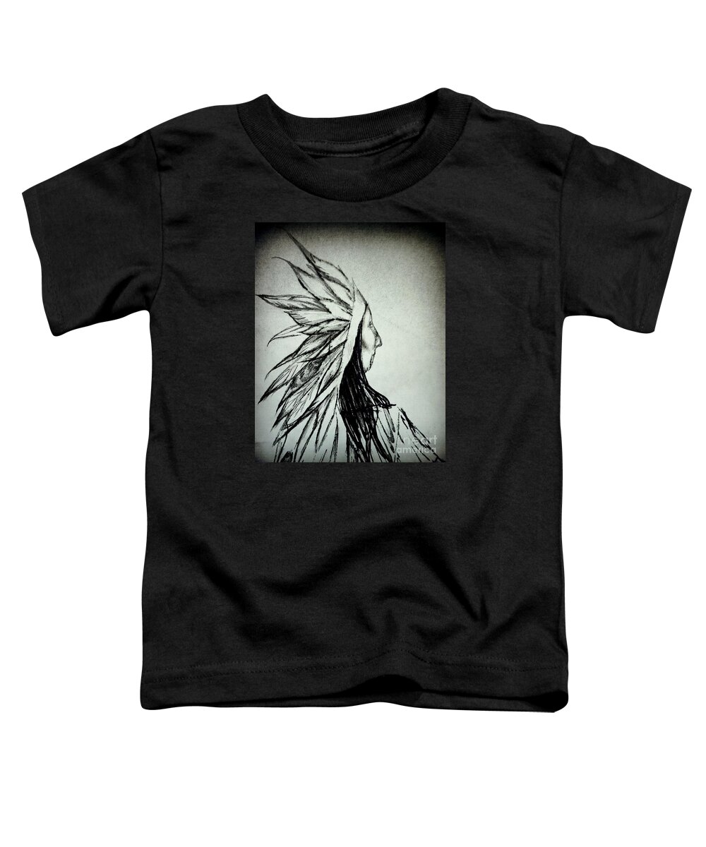 Native American Indian Toddler T-Shirt featuring the drawing Longing For What Once Was by Georgia Doyle