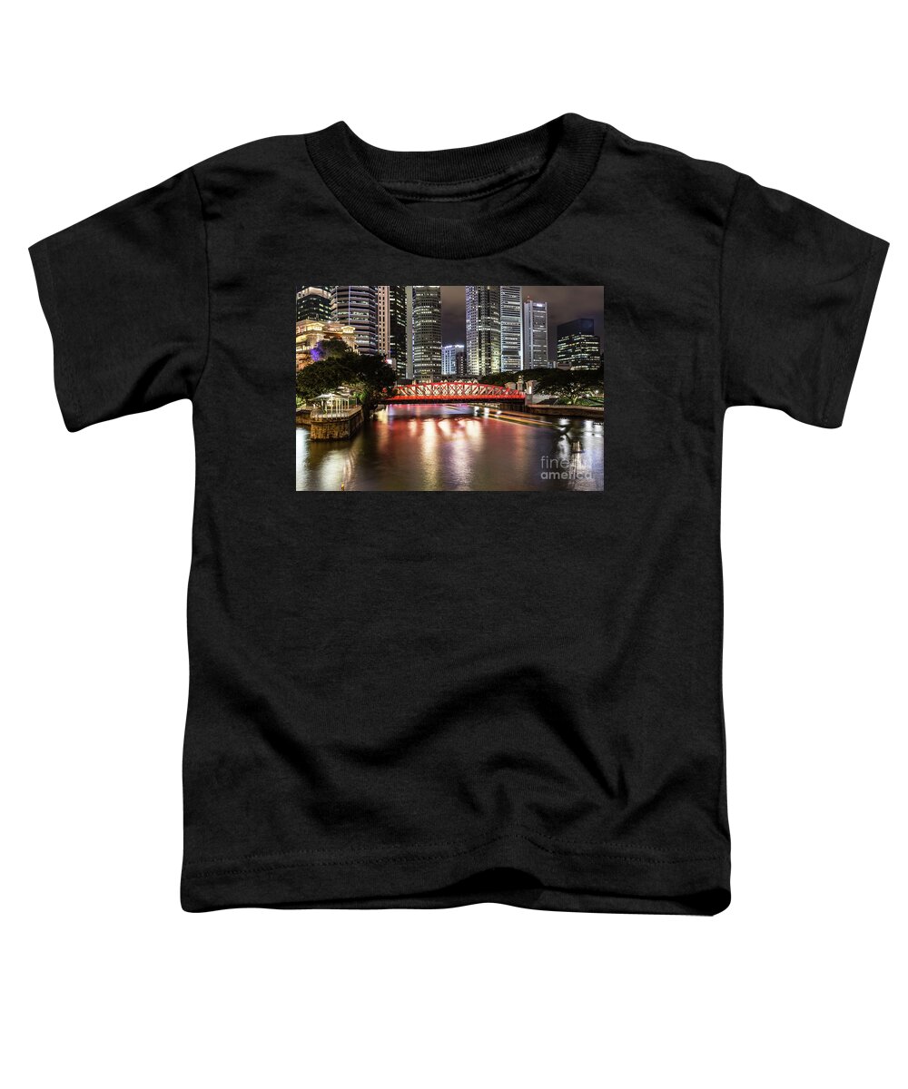 Singapore River Toddler T-Shirt featuring the photograph Singapore river at night with financial district in Singapore #2 by Didier Marti