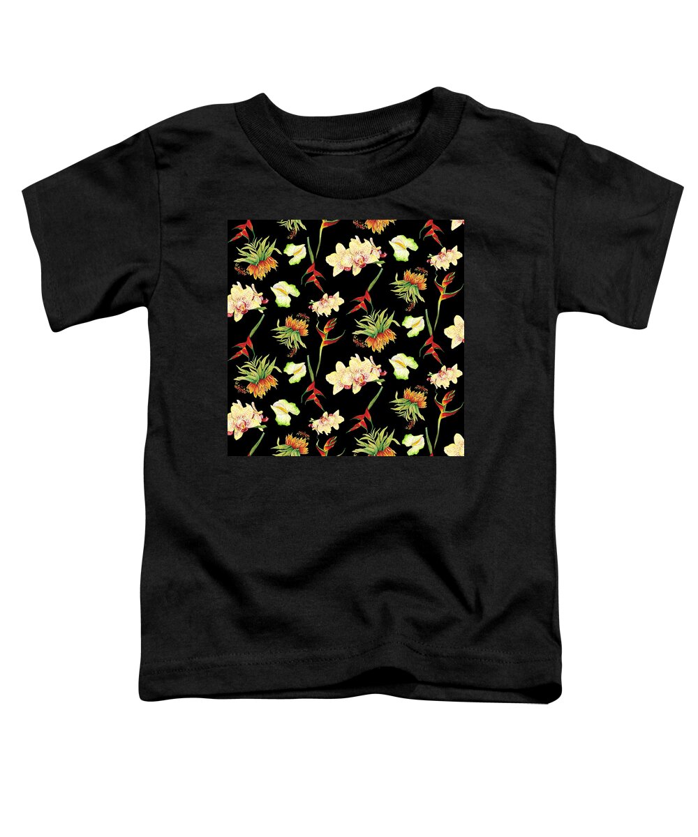 Orchid Toddler T-Shirt featuring the painting Tropical Island Floral Half Drop Pattern #3 by Audrey Jeanne Roberts