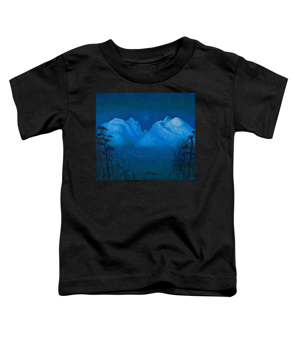 Harald Sohlberg Toddler T-Shirt featuring the painting Winter Night In The Mountains #3 by Harald Sohlberg