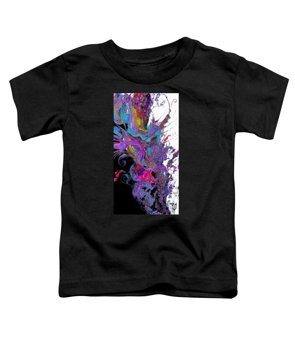 Colorful Airy Graceful Compelling Vibrant Abstract Organic Feeling Black White Purple Blue Spirals Toddler T-Shirt featuring the painting #3118 Flaura #3118 by Priscilla Batzell Expressionist Art Studio Gallery