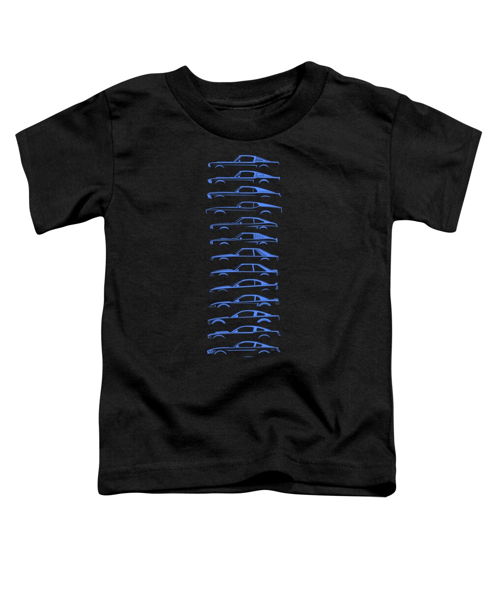 Ford Mustang Toddler T-Shirt featuring the digital art American Stallion SilhouetteHistory Blue by Gabor Vida