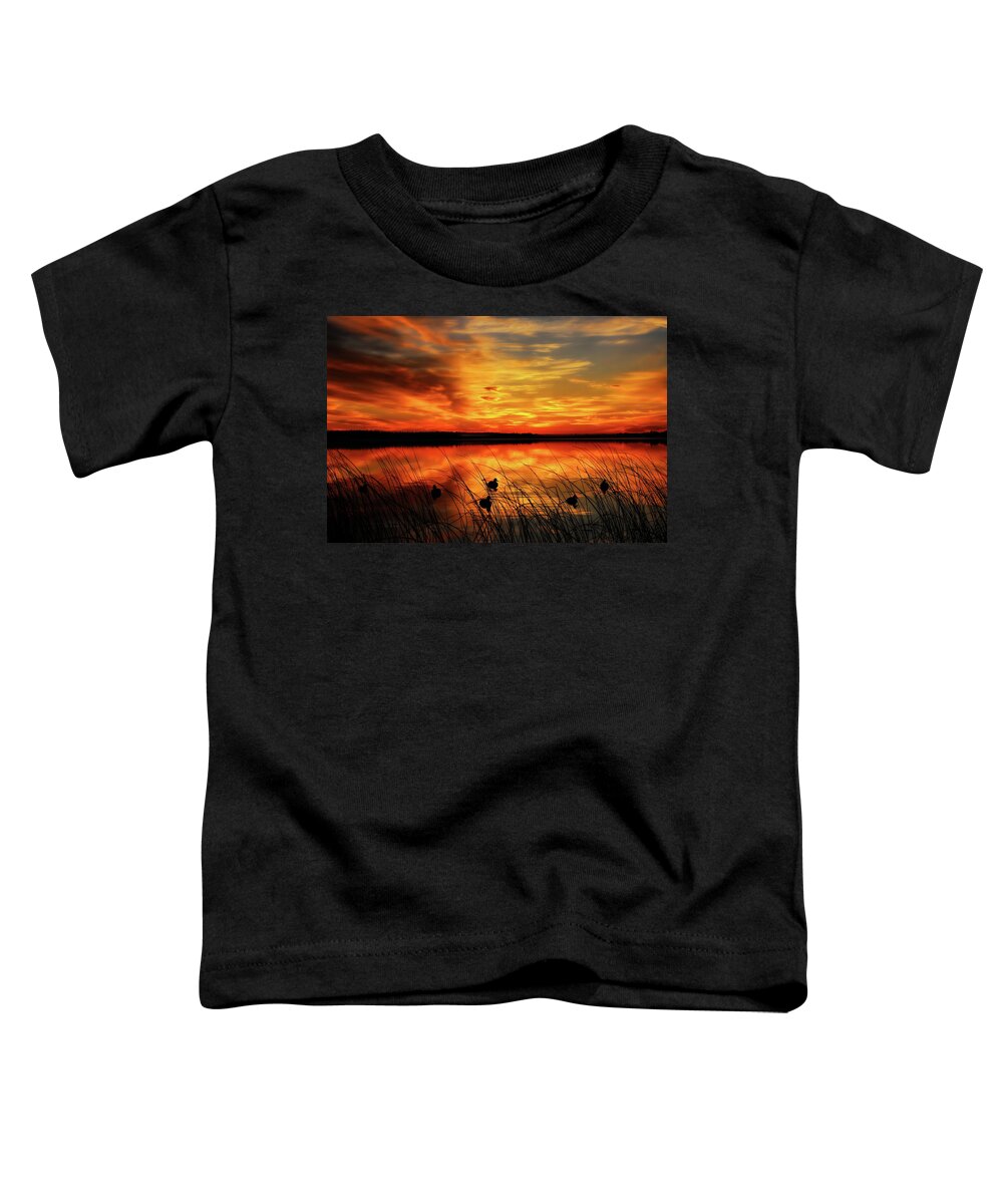 Hunt Toddler T-Shirt featuring the photograph A Golden Sunrise Duck Hunt by Dale Kauzlaric