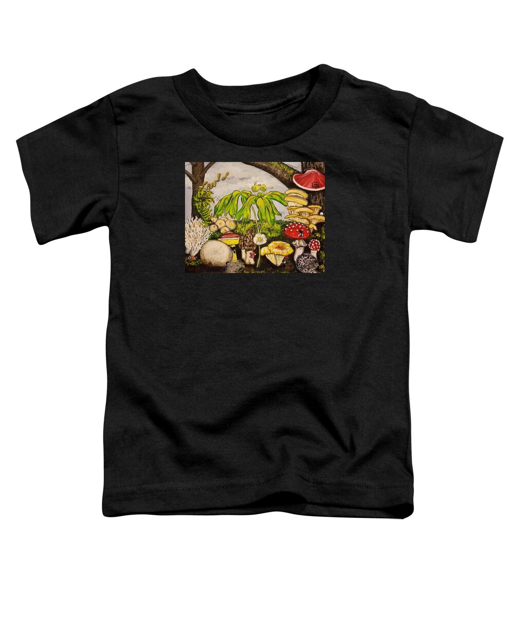 Fairytale Toddler T-Shirt featuring the painting A Mushroom Story by Alexandria Weaselwise Busen