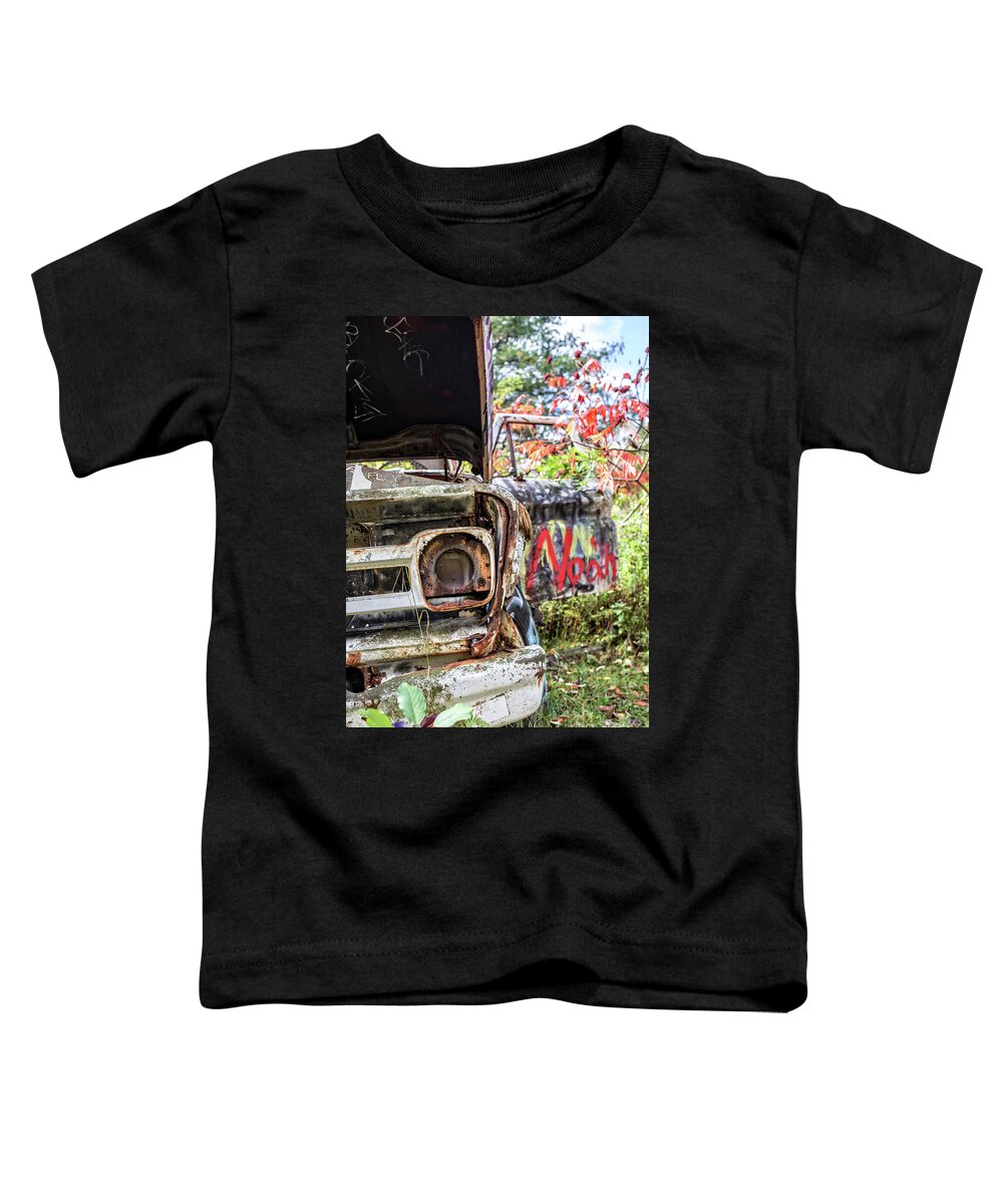 Car Toddler T-Shirt featuring the photograph Abandoned truck with spray paint by Edward Fielding