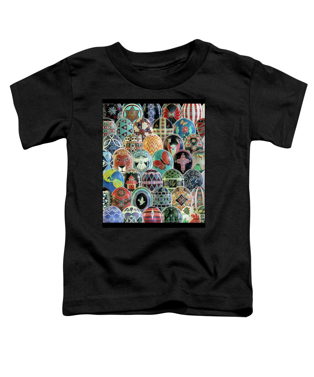 Pysanky Toddler T-Shirt featuring the photograph All Ostrich Eggs Collage by E B Schmidt