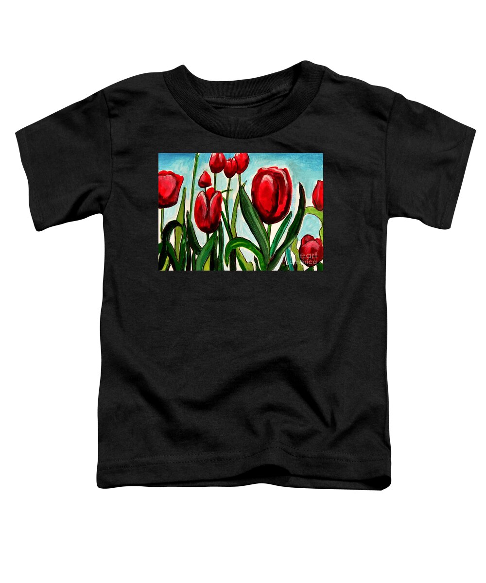 Tulips Toddler T-Shirt featuring the painting Among the Tulips by Elizabeth Robinette Tyndall