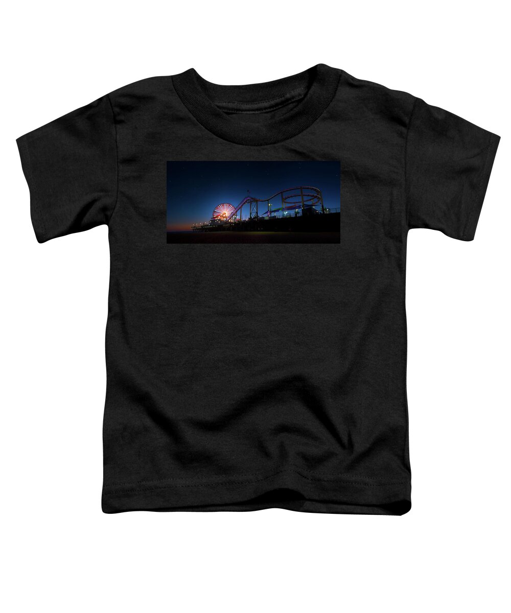 Santa Monica Pier Toddler T-Shirt featuring the photograph An Evening at Santa Monica Pier by Mark Andrew Thomas