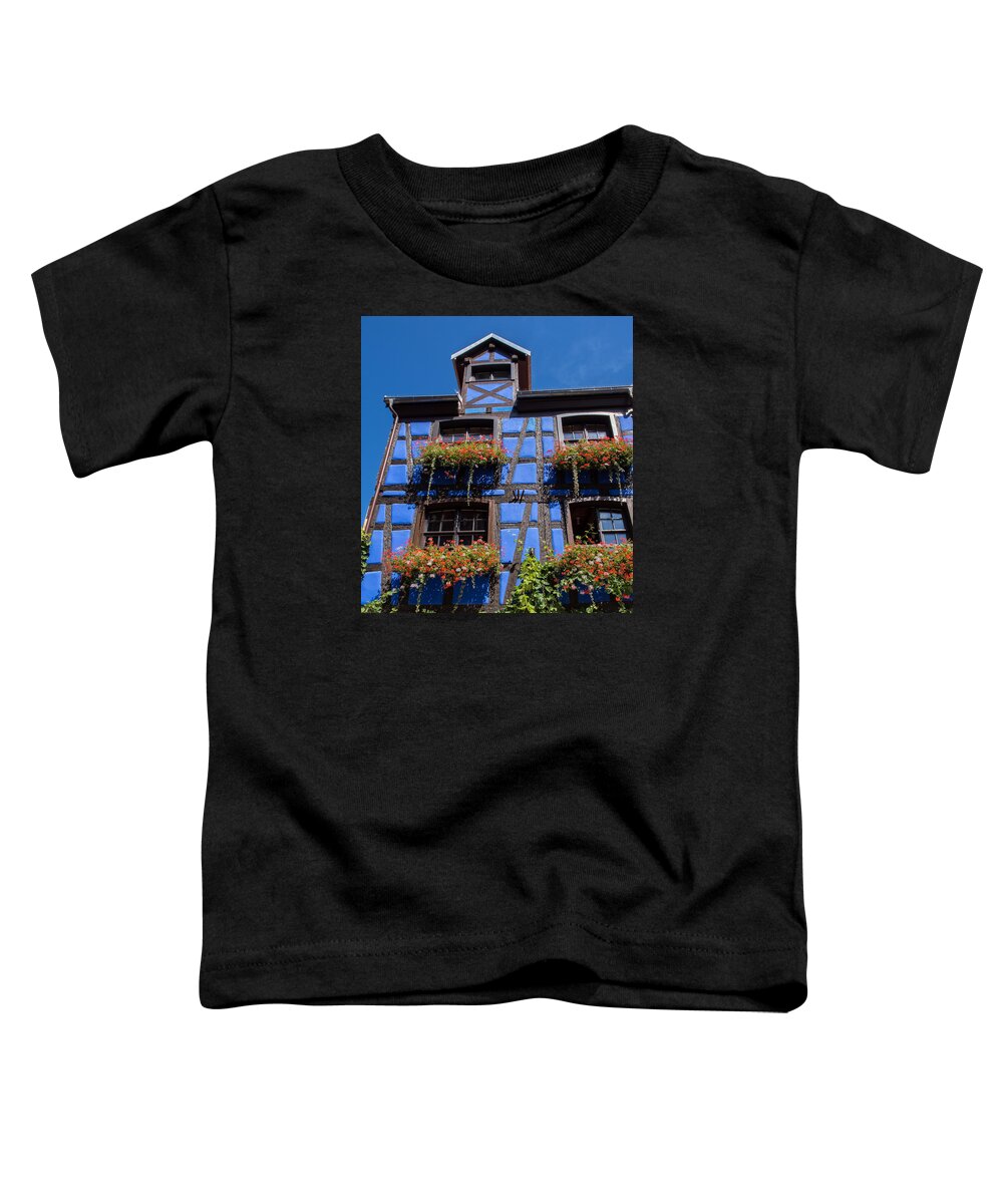 Alsace Toddler T-Shirt featuring the photograph Ancient Alsace Auberge in Blue by Gary Karlsen