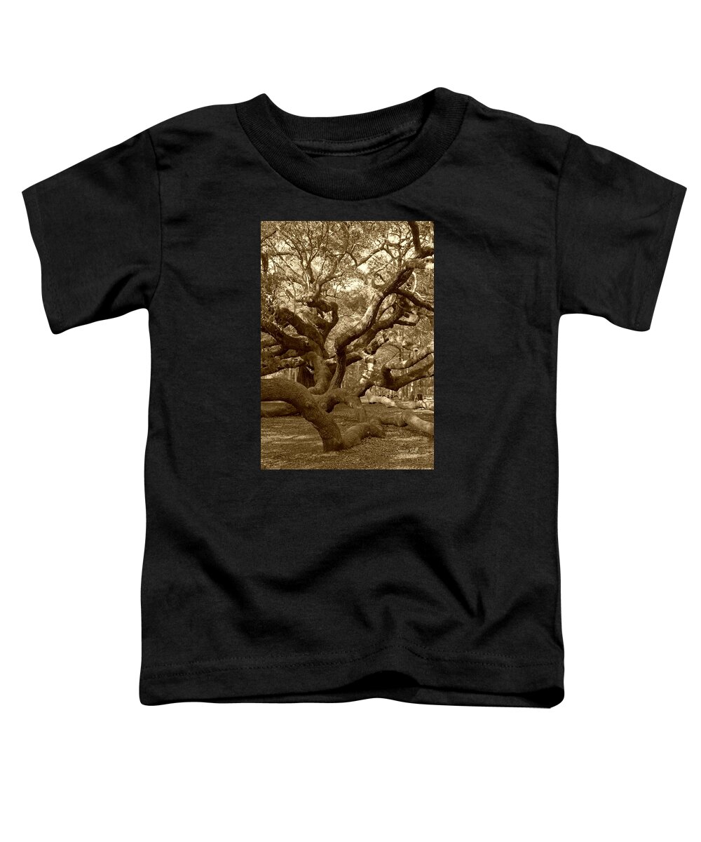 Sepia Toddler T-Shirt featuring the photograph Angel Oak in Sepia by Suzanne Gaff