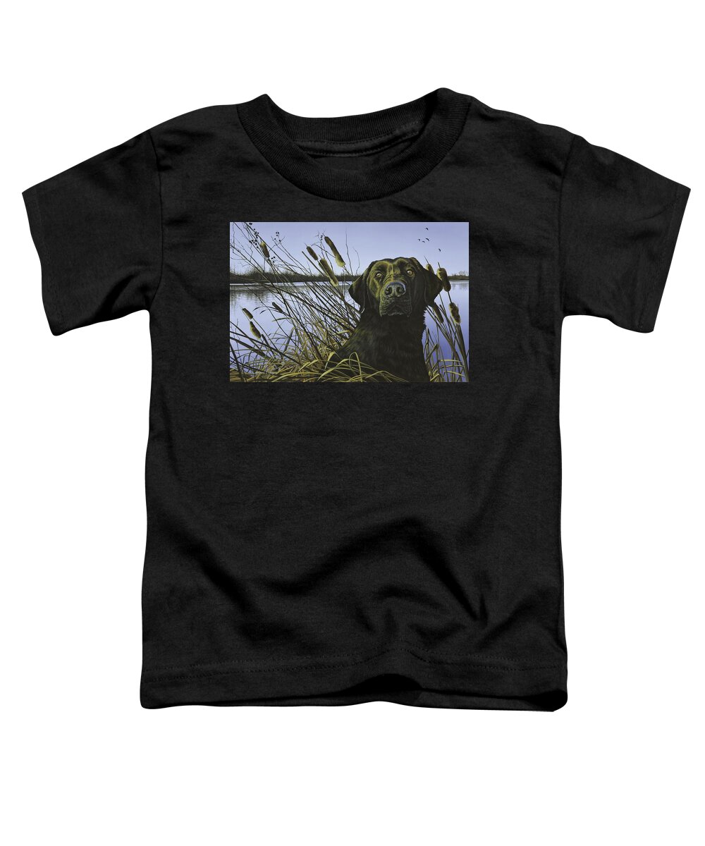 Black Lab Toddler T-Shirt featuring the painting Anticipation - Black Lab by Anthony J Padgett