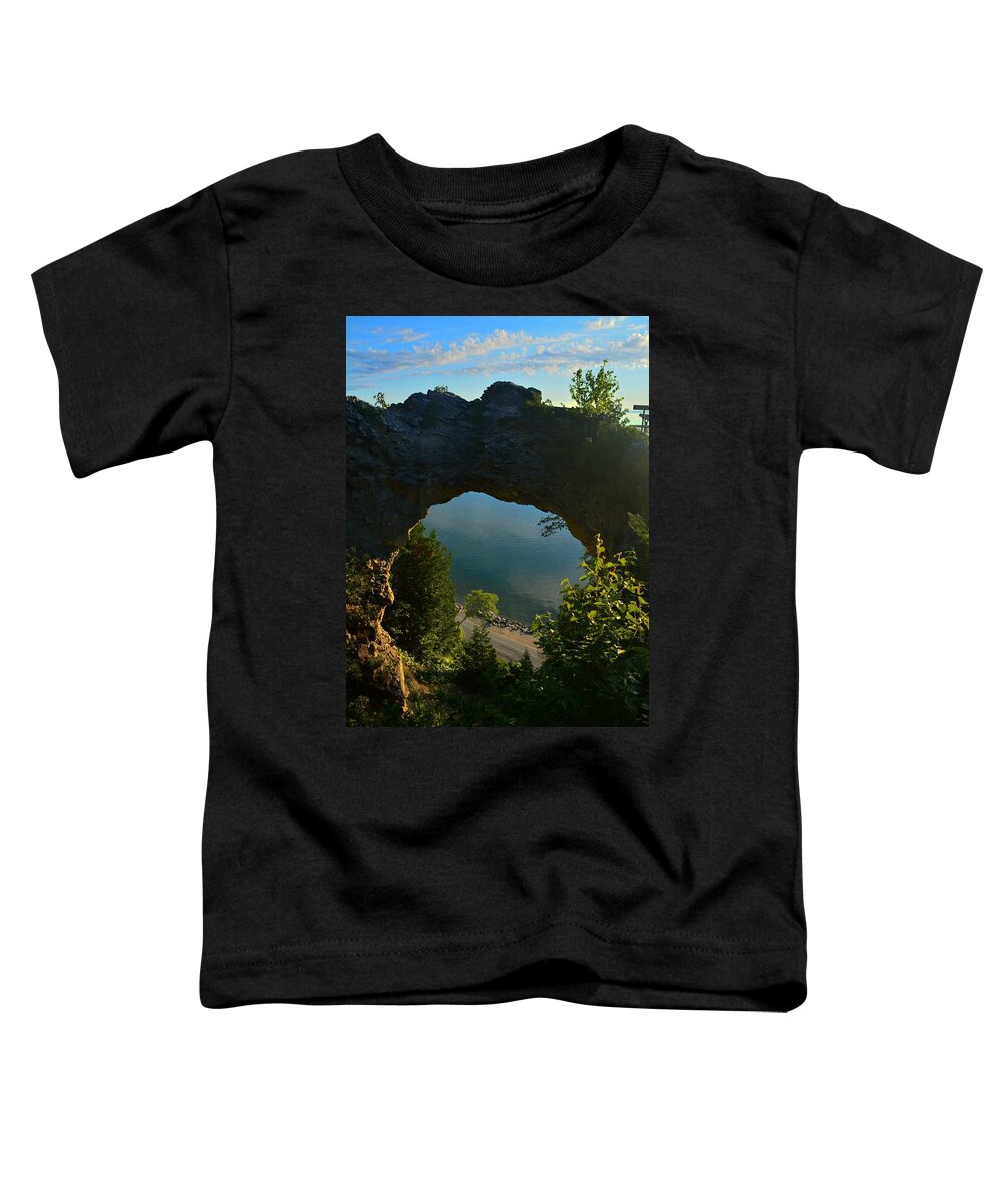 Mackinac Island Toddler T-Shirt featuring the photograph Arch Rock in the Morning by Keith Stokes