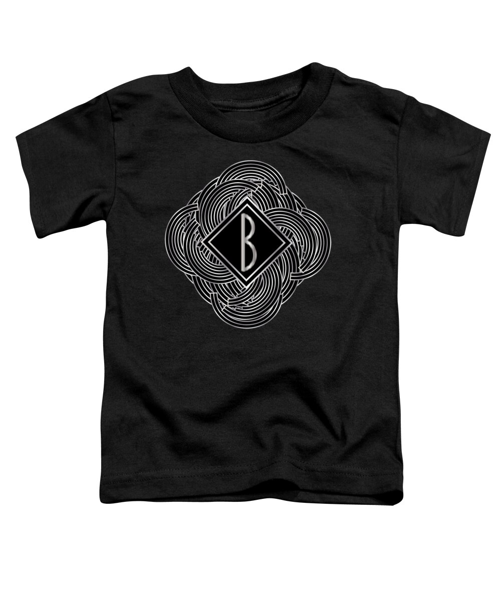 Monogram Toddler T-Shirt featuring the digital art Deco Jazz Swing Monogram ...B by Cecely Bloom