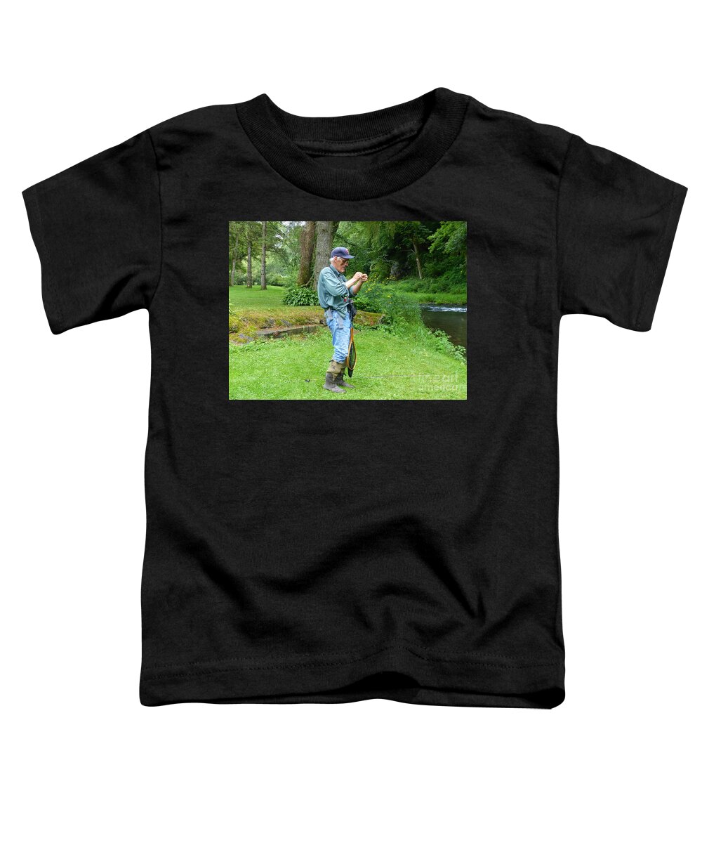 Fly Fishing Toddler T-Shirt featuring the photograph Attaching The Lure by Rosanne Licciardi