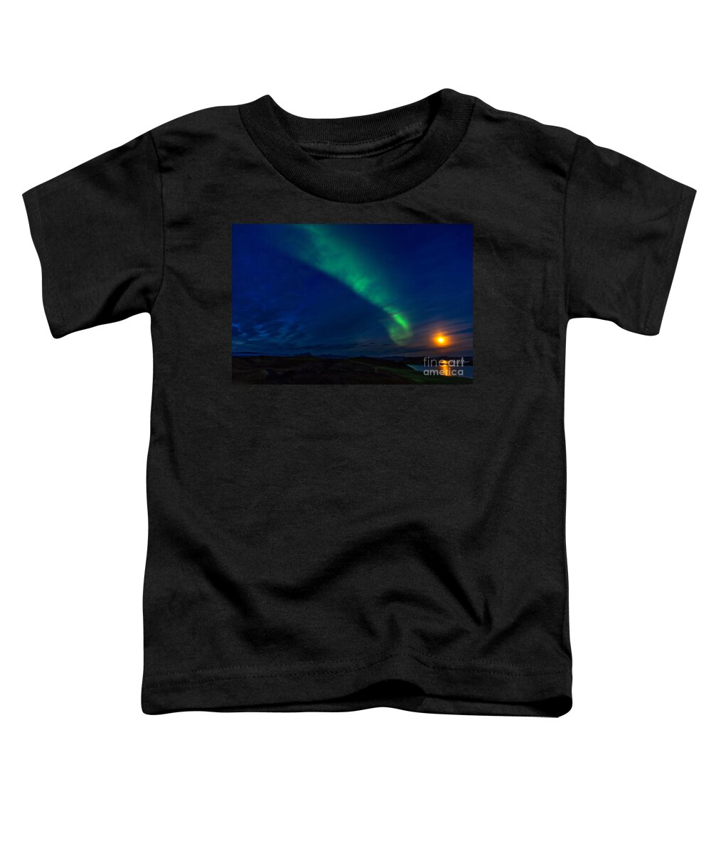 Iceland Toddler T-Shirt featuring the photograph Aurora meets full moon by Izet Kapetanovic