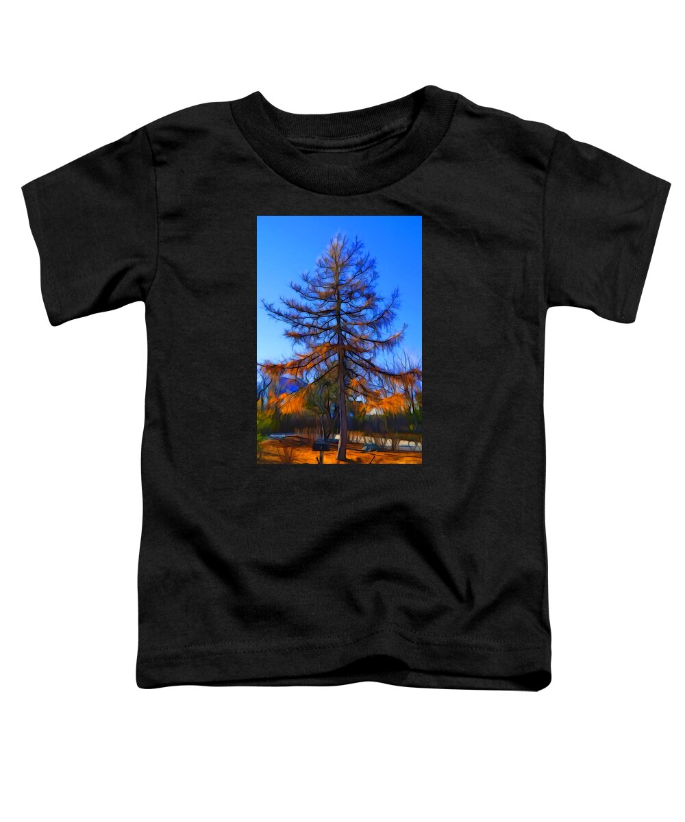 Colorful Tree Toddler T-Shirt featuring the digital art Autumn pine tree by Lilia S