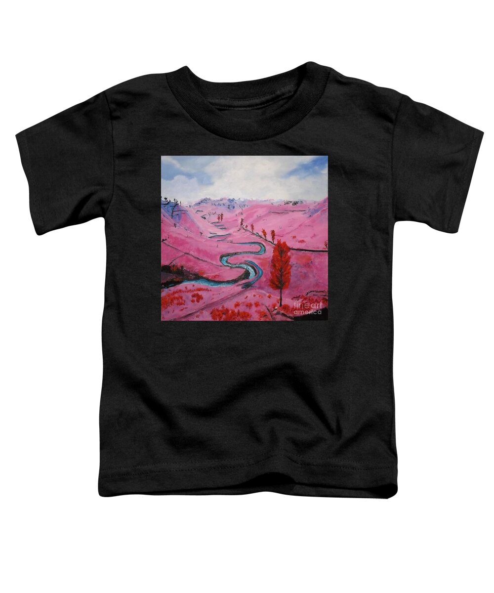 Landscape Toddler T-Shirt featuring the painting Azure River by Denise Morgan