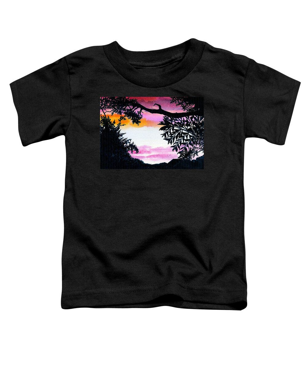 Sunset Toddler T-Shirt featuring the painting Backyard Sunset by Anne Marie Brown