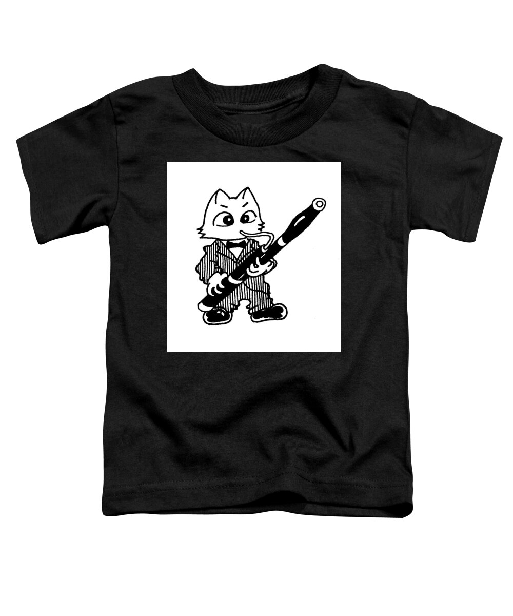 Bassoon Toddler T-Shirt featuring the drawing Bassoon Cat by Minami Daminami