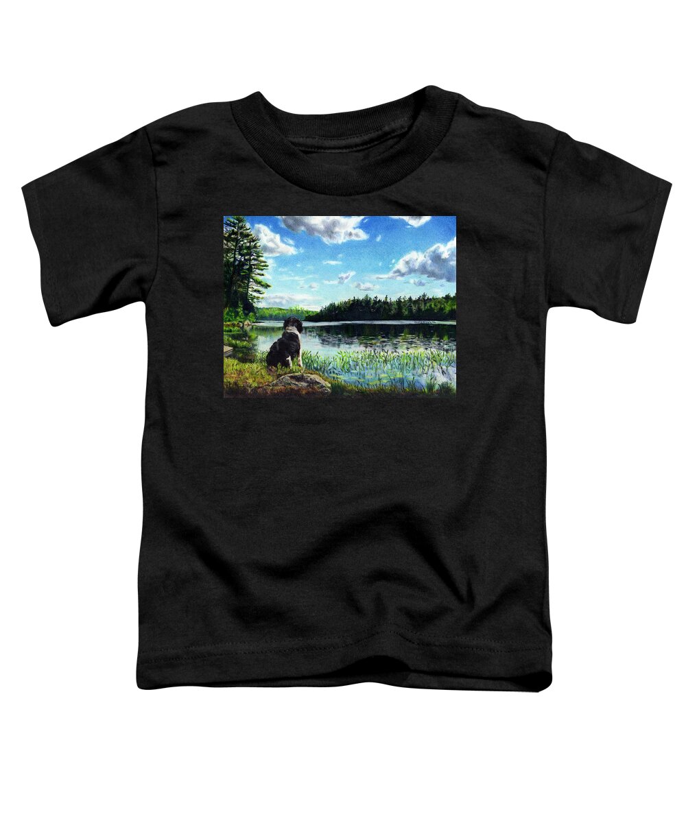 Spaniel Toddler T-Shirt featuring the drawing Beasley on Black Pond by Shana Rowe Jackson