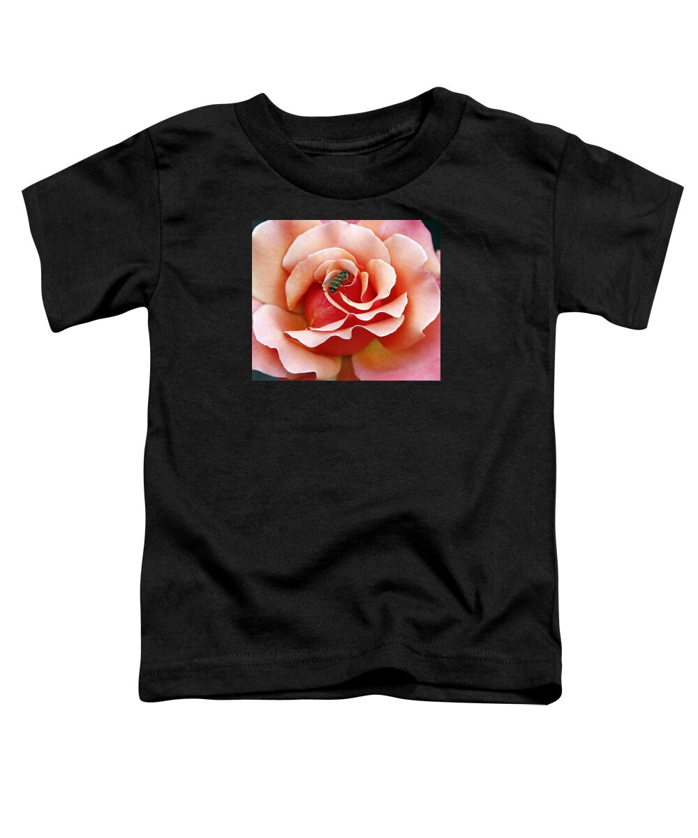 Roses Toddler T-Shirt featuring the photograph Bee on Rose by Gina Fitzhugh