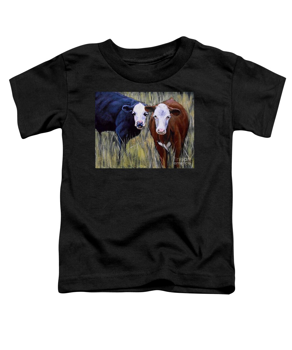 Cow Toddler T-Shirt featuring the painting Black and Brown Cow by Christopher Shellhammer