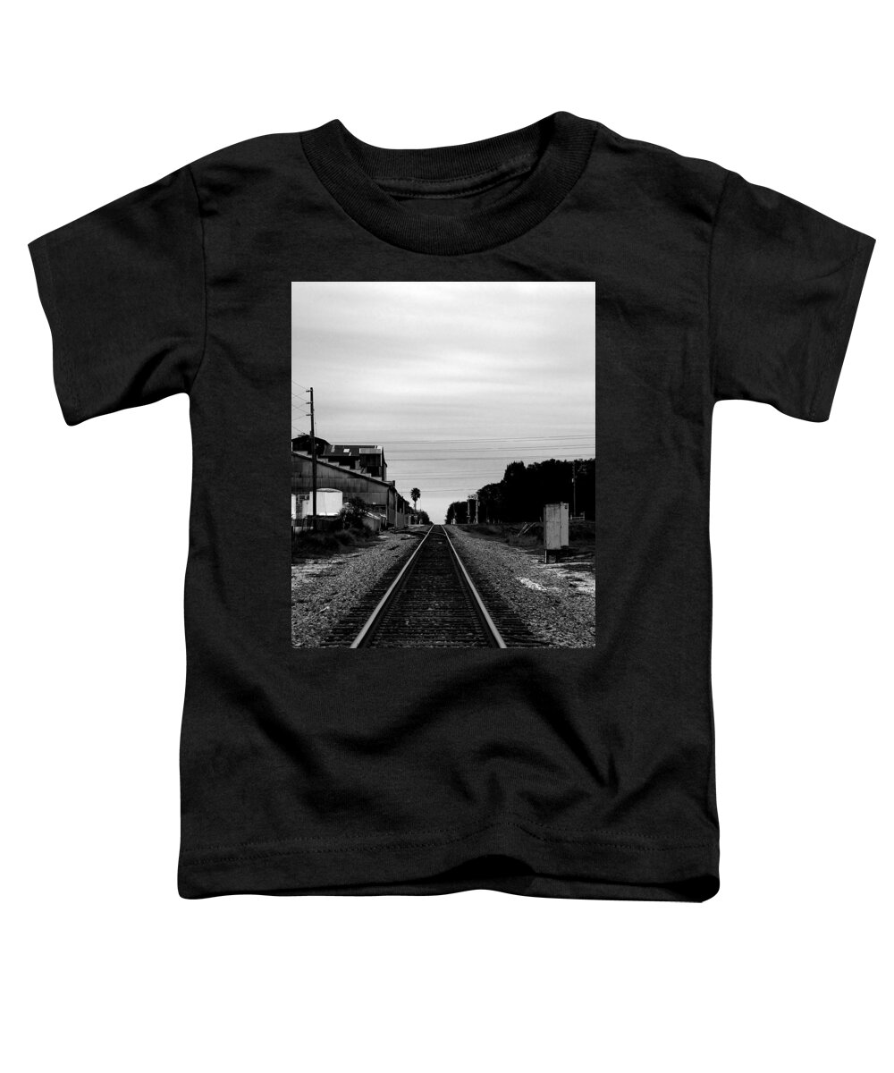 Train Toddler T-Shirt featuring the photograph Black and White Lake Alfred Siding by Christopher Mercer