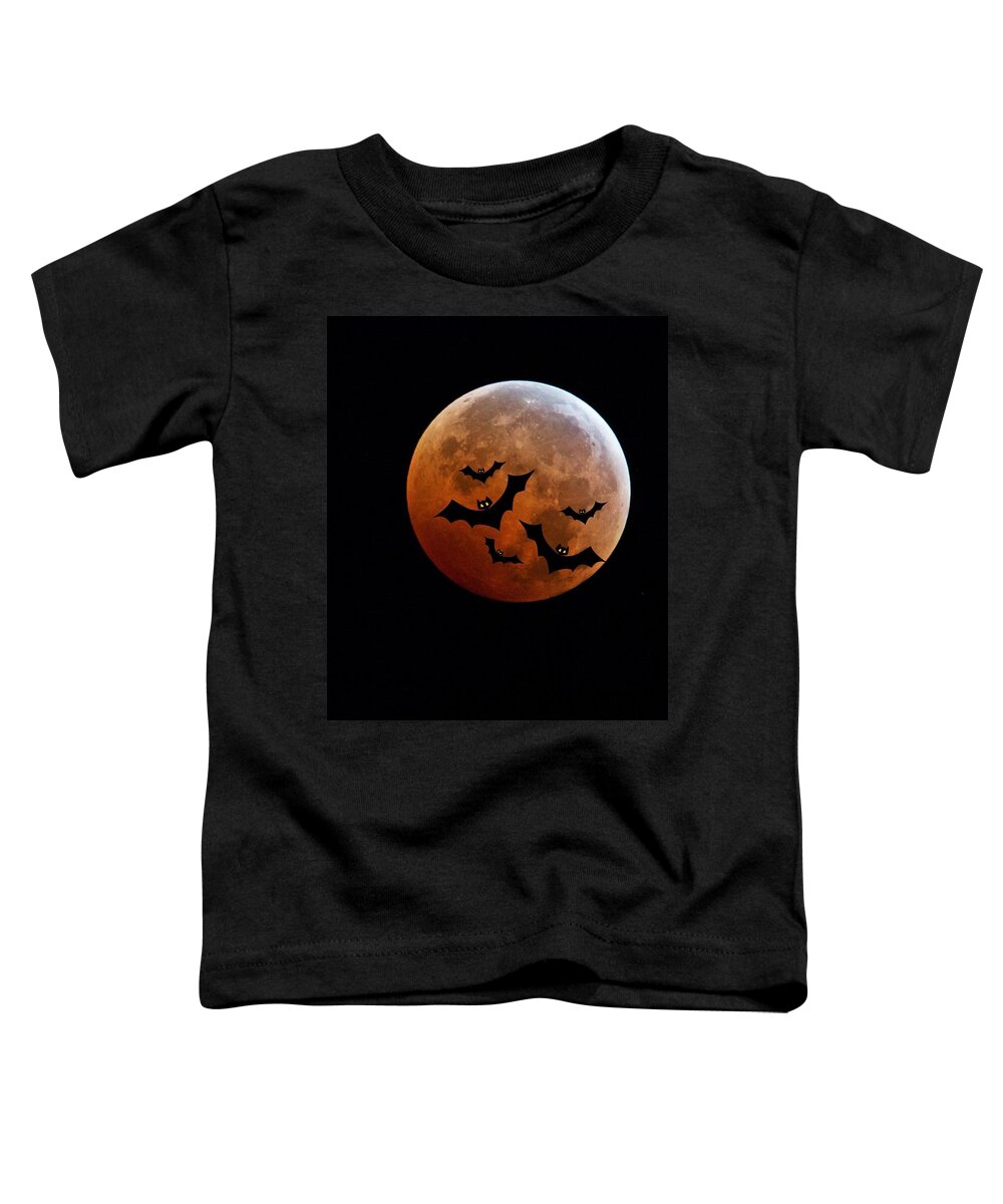 Blood Full Moon Toddler T-Shirt featuring the photograph Blood Full Moon and Bats by Marianna Mills