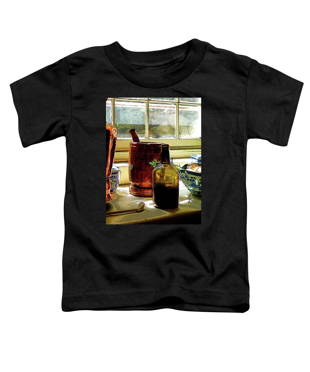 Mortar Toddler T-Shirt featuring the photograph Bottle with Mortar and Pestle by Susan Savad