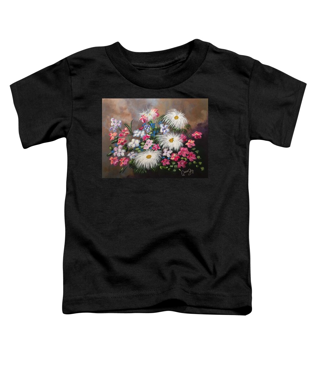 Bouquet Toddler T-Shirt featuring the painting Bouquet of Color by Queen Gardner