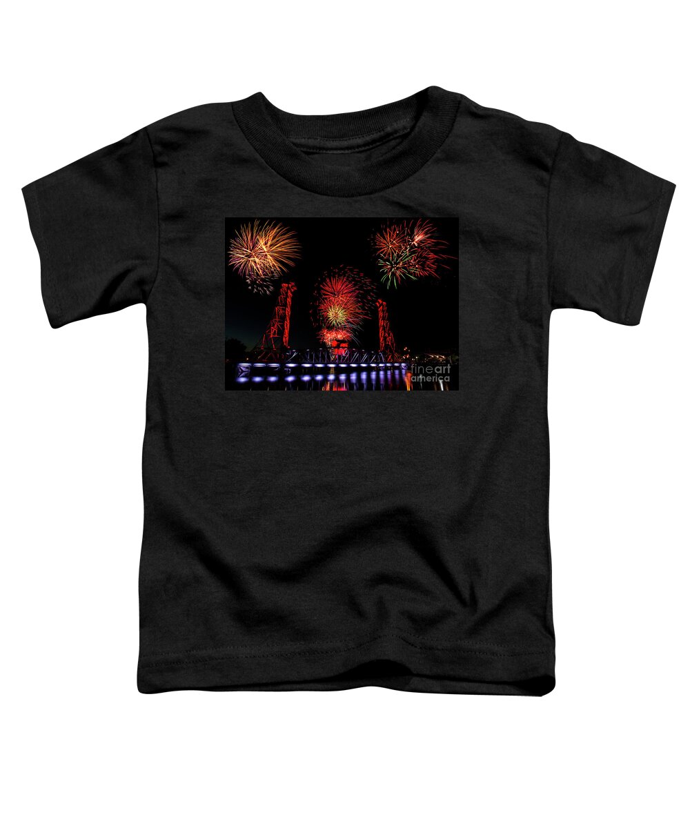 Fireworks Toddler T-Shirt featuring the photograph Bridge 13 Canada Day by JT Lewis