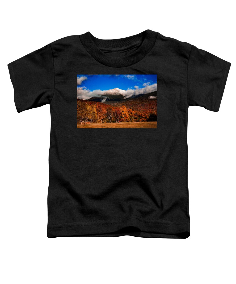 New England Fall Colors Toddler T-Shirt featuring the photograph Bright morning fall foliage at the foot of Mount Washington by Jeff Folger