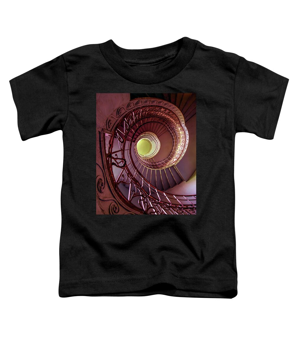 Architecture Toddler T-Shirt featuring the photograph Brown spiral art deco staircase by Jaroslaw Blaminsky