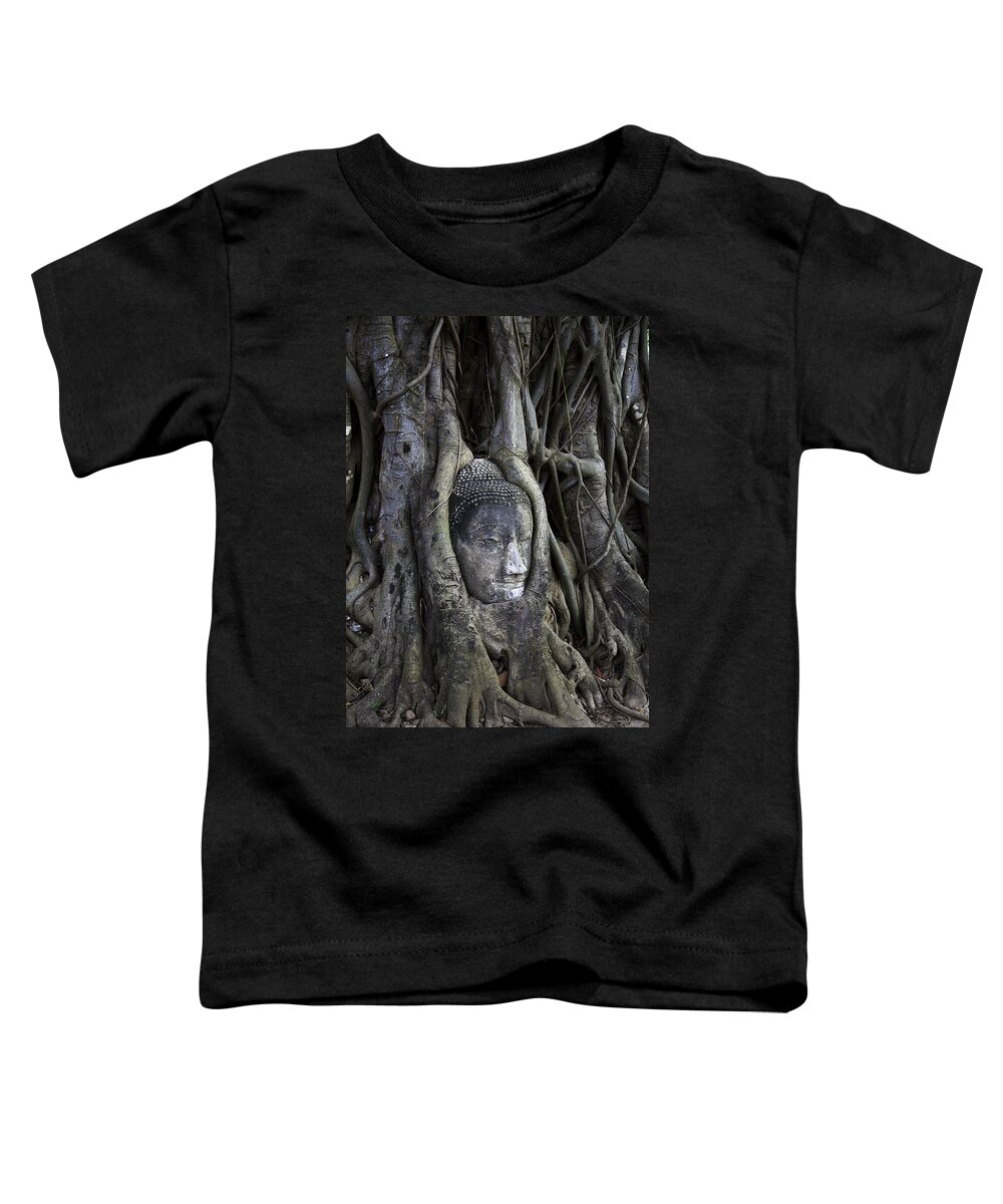 Buddha Head In Tree Toddler T-Shirt featuring the photograph Buddha Head in Tree by Adrian Evans