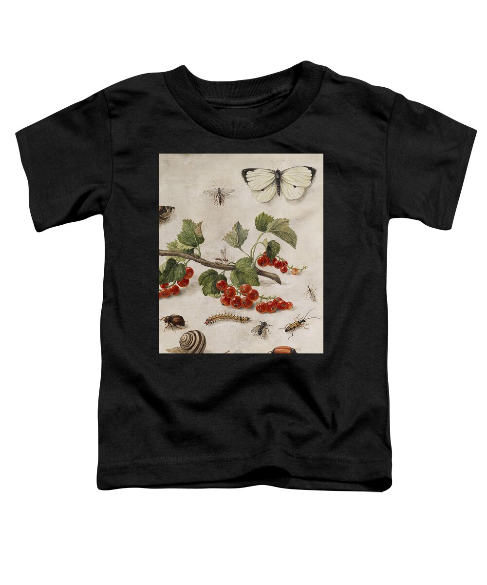 Jan Toddler T-Shirt featuring the painting Butterflies, Insects and Currants by Jan van Kessel