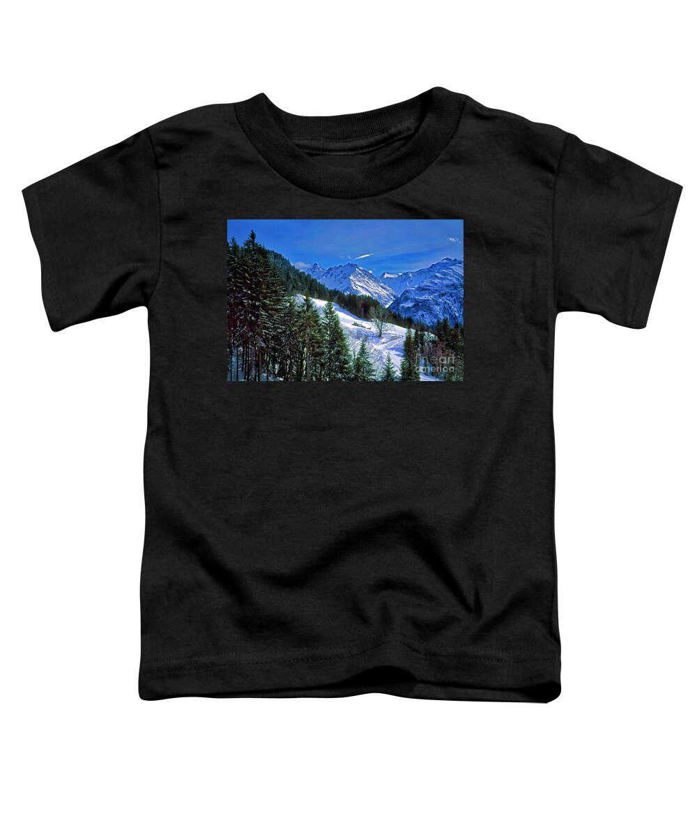 Cabin Toddler T-Shirt featuring the photograph Cabin in the Alps Switzerland, ski by Tom Jelen