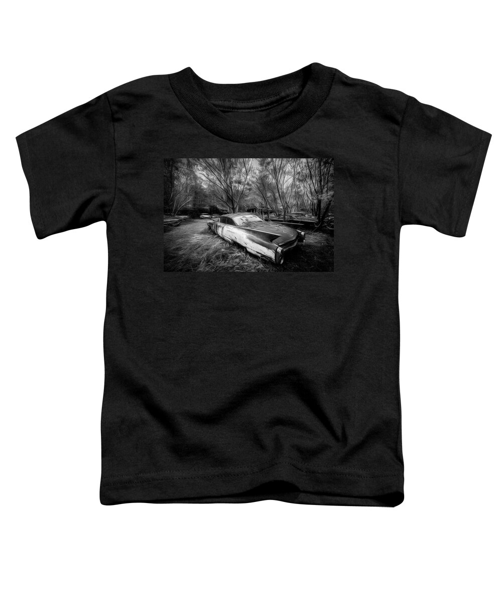 American Toddler T-Shirt featuring the photograph Caddy in the Woods Black and White by Debra and Dave Vanderlaan