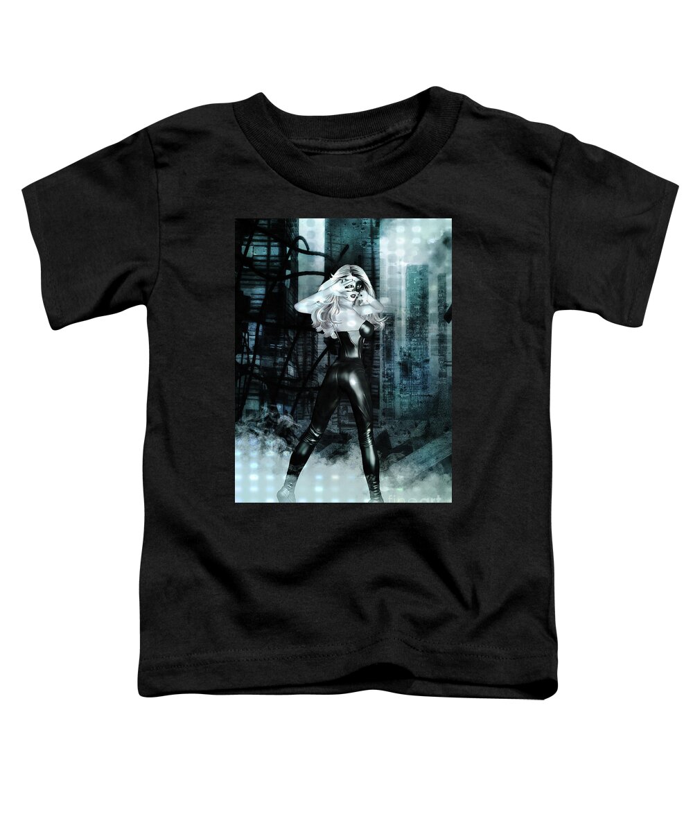Comic Toddler T-Shirt featuring the digital art Cat Girl Comic Style PinUp by Alicia Hollinger