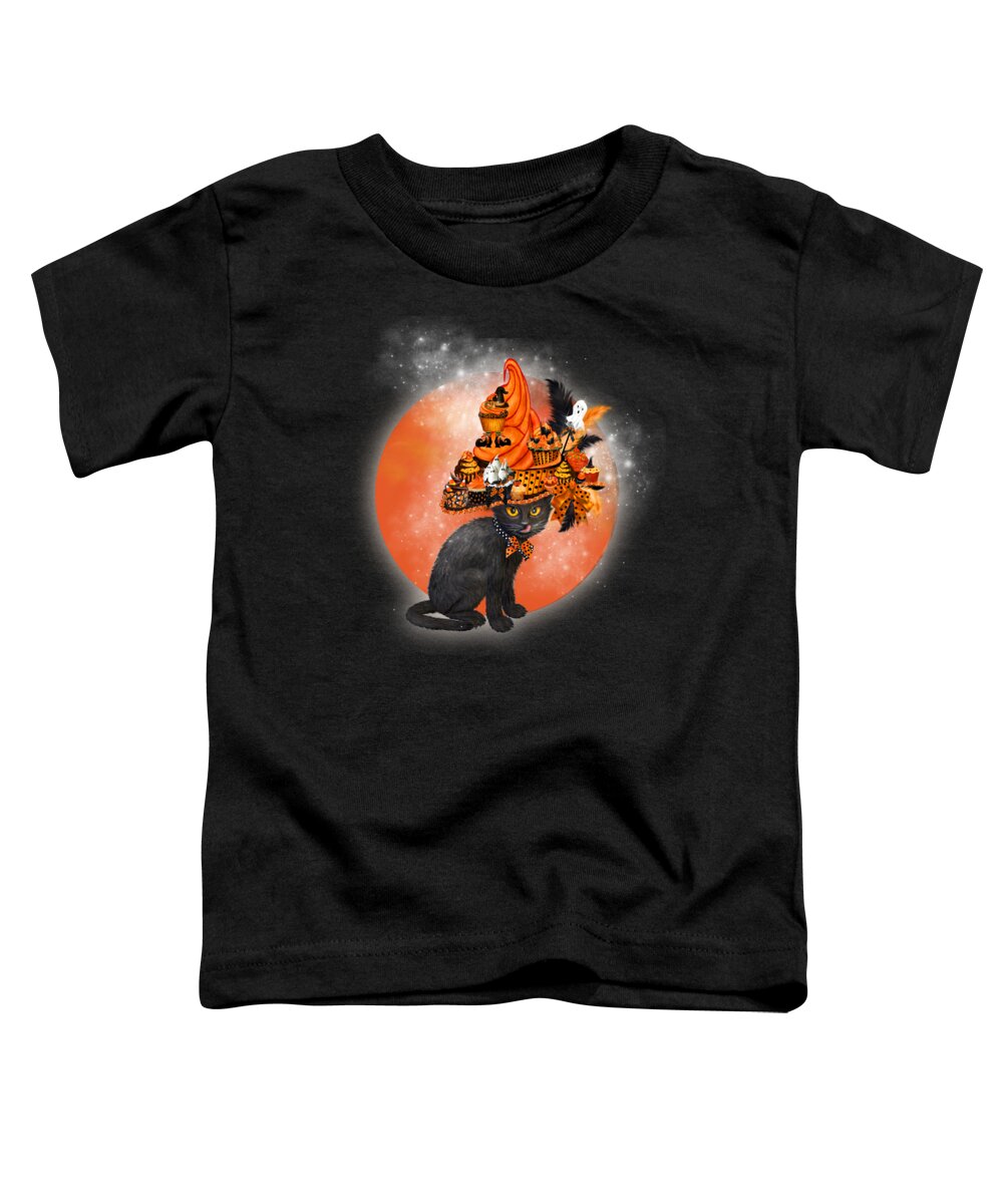 Cat Art Toddler T-Shirt featuring the painting Cat In Halloween Cupcake Hat by Carol Cavalaris